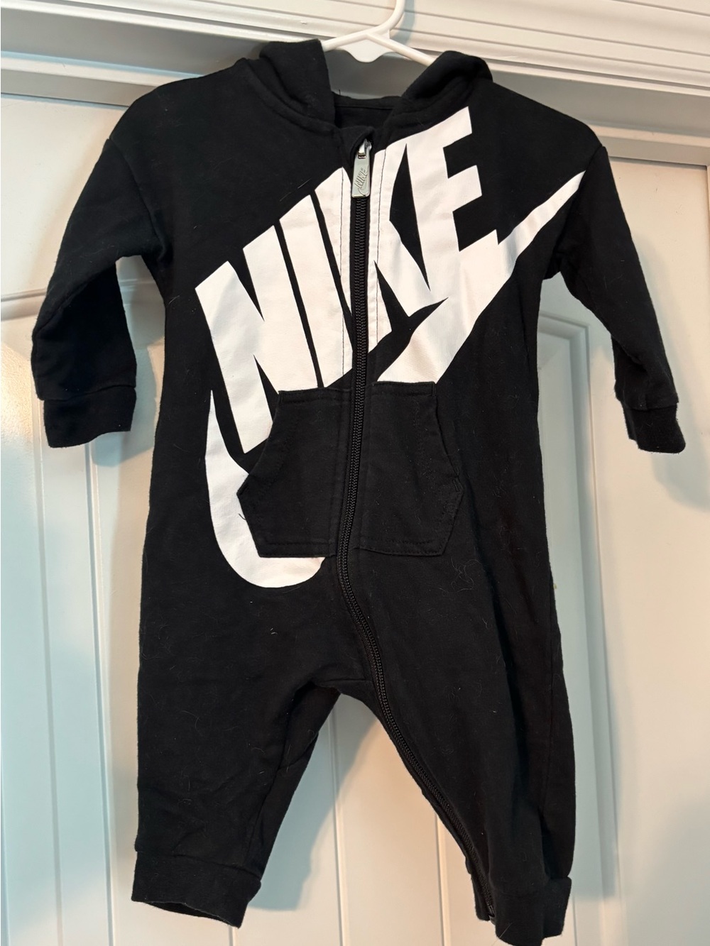 Nike Black Kids Hooded One-Piece with Large White Logo 6/9M